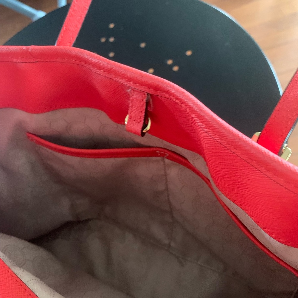 Big Orange Leather Michael Korrs Handbag with Yellow Gold Lettering